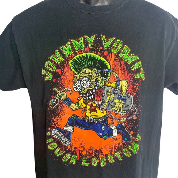 Vintage 90s Johnny Vomit RARE Band T Shirt M Black Crewneck Graphic Punk Metal - Picture 2 of 7